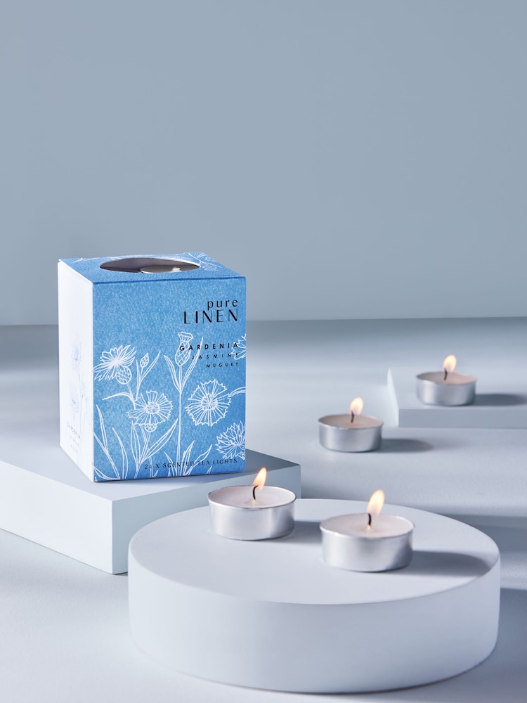 Blue Pure Linen 24 Pack Tealights Candle - Image 1 of 3 Blue Pure Linen 24 Pack Tealights Candle - Image 1 of 3