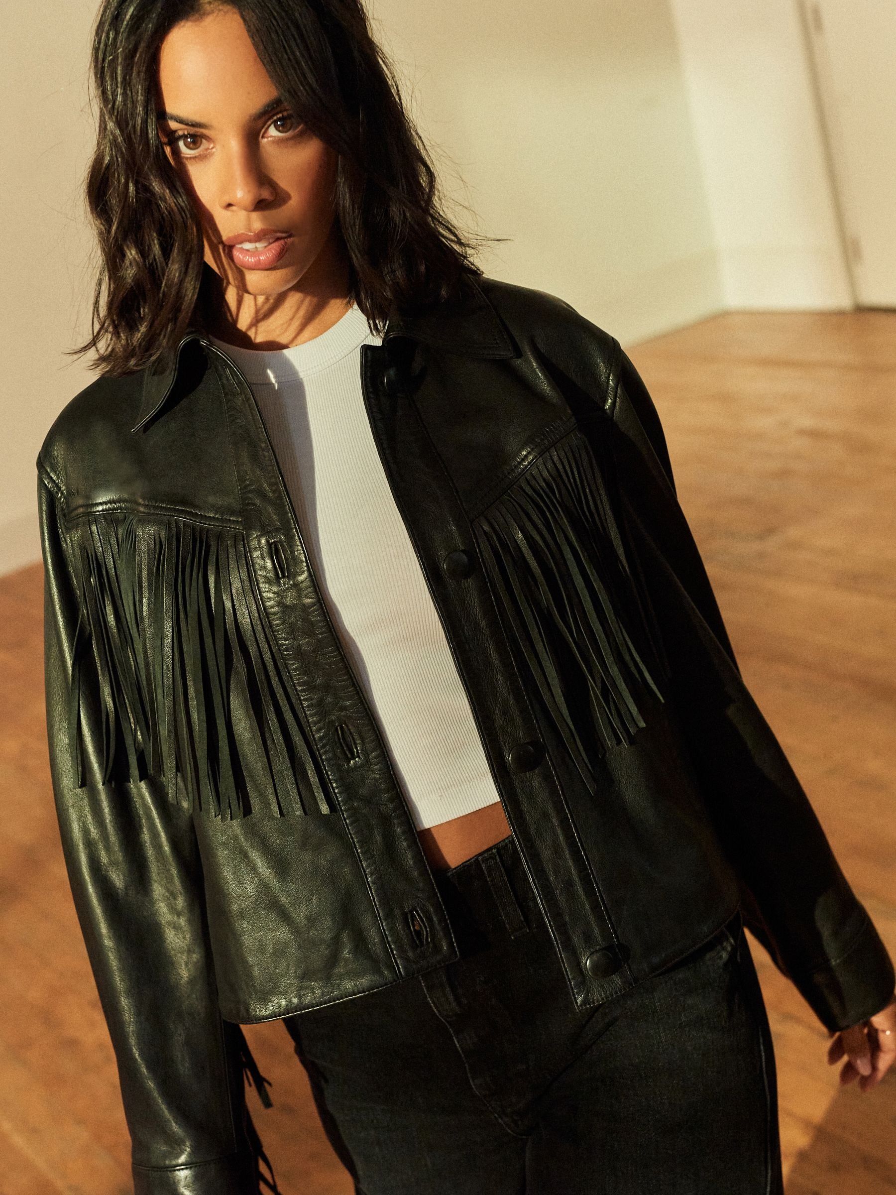 Buy Black Premium Genuine Leather Fringed Jacket from Next USA