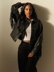 Black N. Premium Genuine Leather Fringed Jacket - Image 2 of 10