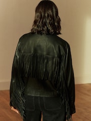 Black N. Premium Genuine Leather Fringed Jacket - Image 3 of 10