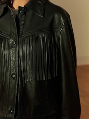 Black N. Premium Genuine Leather Fringed Jacket - Image 4 of 10