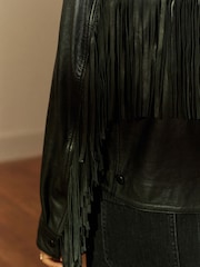 Black N. Premium Genuine Leather Fringed Jacket - Image 5 of 10