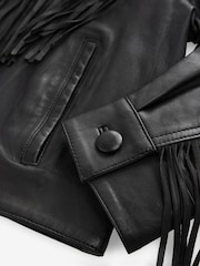 Black N. Premium Genuine Leather Fringed Jacket - Image 8 of 10