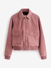 Rose Pink Real Suede Bomber Jacket - Image 4 of 9
