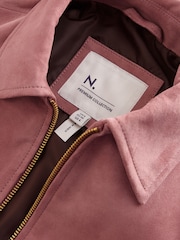 Rose Pink Real Suede Bomber Jacket - Image 5 of 9