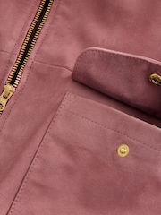 Rose Pink Real Suede Bomber Jacket - Image 7 of 9