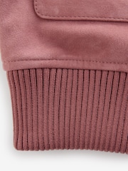 Rose Pink Real Suede Bomber Jacket - Image 8 of 9