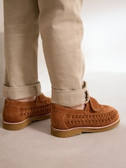 Tan Brown Suede Woven Loafers - Image 2 of 8