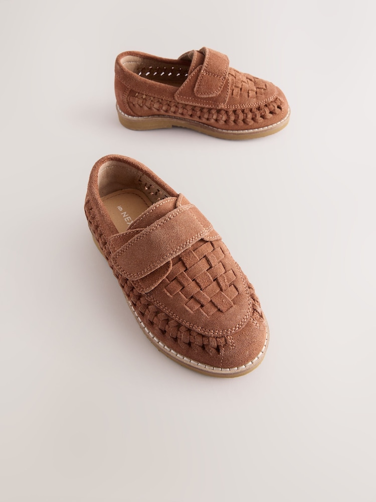 Tan Brown Suede Woven Loafers - Image 4 of 8