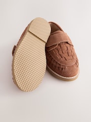 Tan Brown Suede Woven Loafers - Image 6 of 8