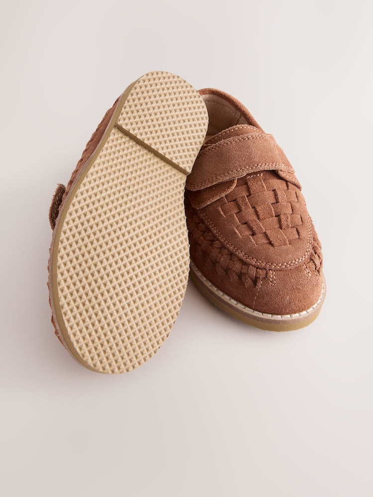 Tan Brown Suede Woven Loafers - Image 6 of 8