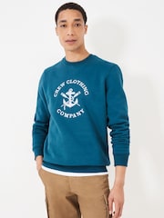 Crew Clothing Company Blue Embroidered Graphic Print Crew Neck 100% Cotton Sweatshirt - Image 1 of 1