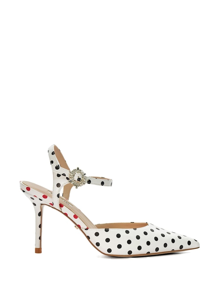 Dune London Black Catwalk Polka Dot Y Back Open Courts - Image 1 of 7 Dune London Black Catwalk Polka Dot Y Back Open Courts - Image 1 of 7