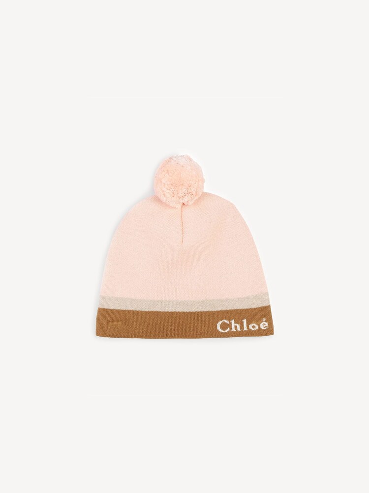 Chloé Pink Knitted Logo Beanie Hat - Image 1 of 3