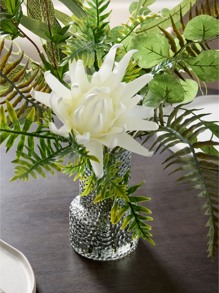 Green Artificial Floral Arrangement In Glass Vase - Image 2 of 4