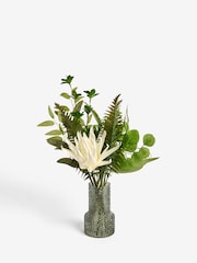Green Artificial Floral Arrangement In Glass Vase - Image 3 of 4