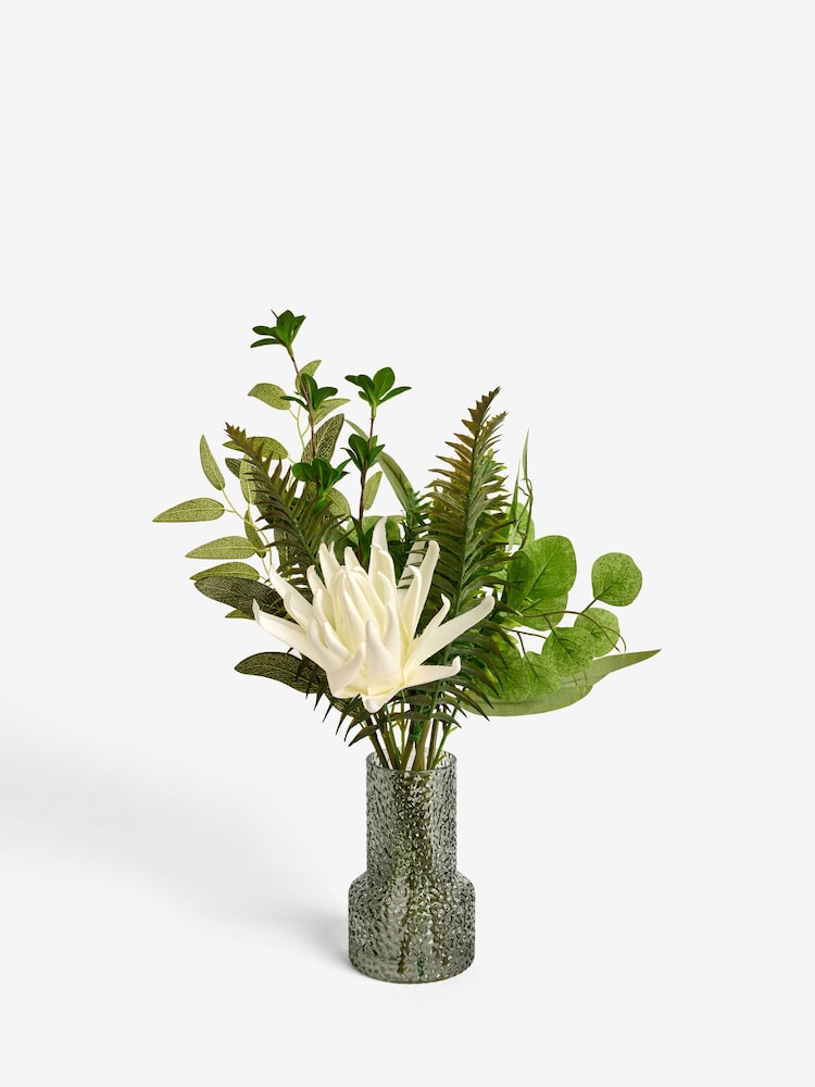 Green Artificial Floral Arrangement In Glass Vase - Image 3 of 4
