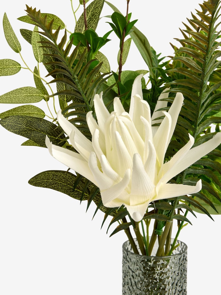 Green Artificial Floral Arrangement In Glass Vase - Image 4 of 4