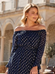Sosandar Blue Petite Petite Contrast Trim Kimono Sleeve Dress - Image 3 of 5