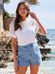 Sosandar Blue Petite Utility Denim Shorts - Image 1 of 5