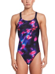 Nike Black Hydrastrong Multi Print Fastback One Piece Swimsuit - Image 1 of 7