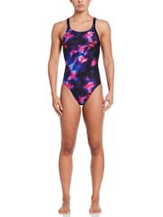 Nike Black Hydrastrong Multi Print Fastback One Piece Swimsuit - Image 3 of 7