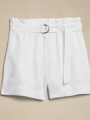Banana Republic White 4" Linen Belted Shorts - Image 4 of 4