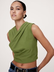 Banana Republic Green Cotton Wrap Crop Top - Image 1 of 1