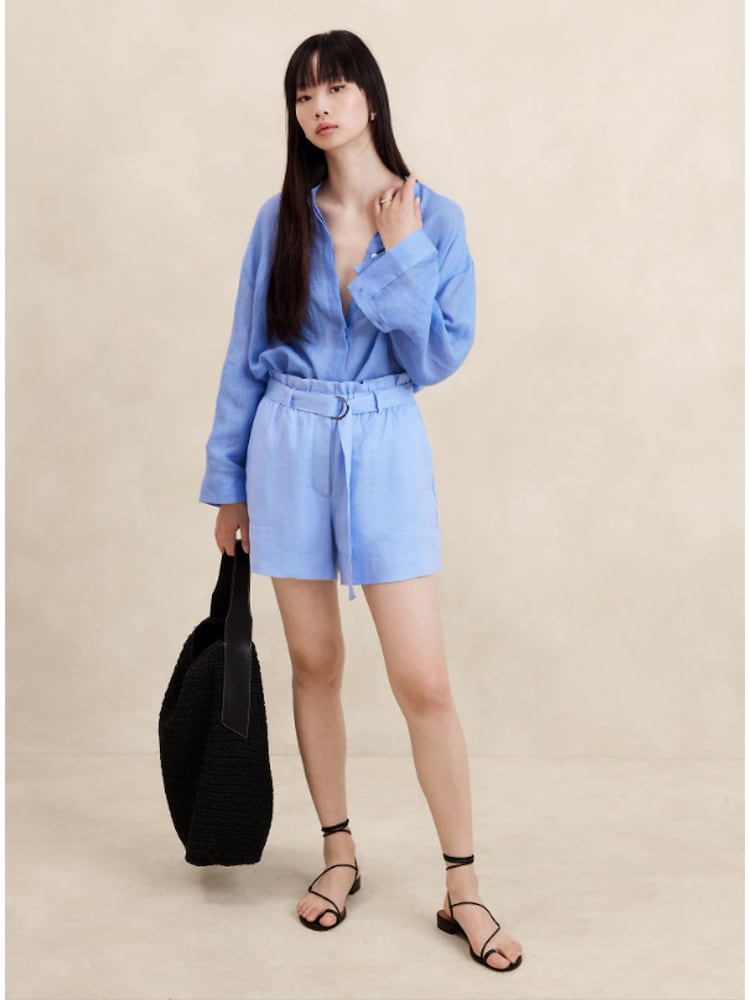 Banana Republic Blue 4" Linen Belted Shorts - Image 1 of 3