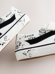 White Graffiti Standard Fit (F) Touch Fastening Elastic Lace Trainers - Image 3 of 5