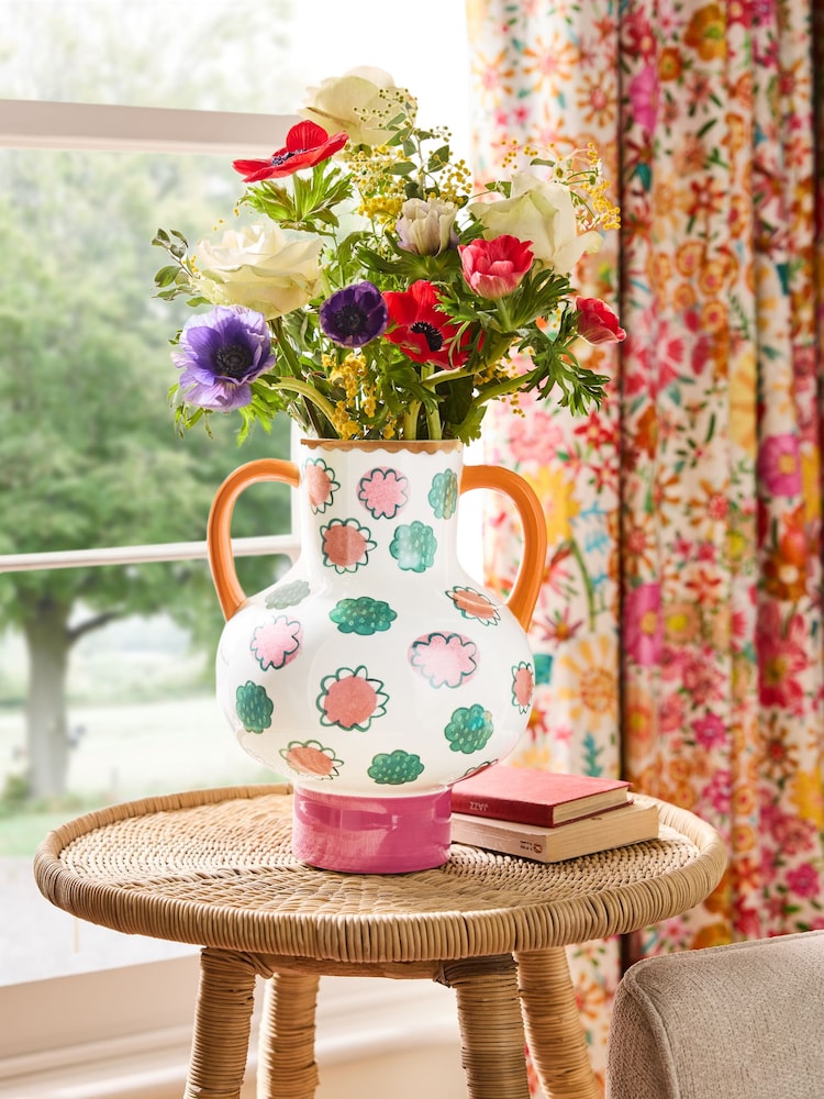 Lucy Tiffney Pink Flower Footed Handle Vase - Image 1 of 5