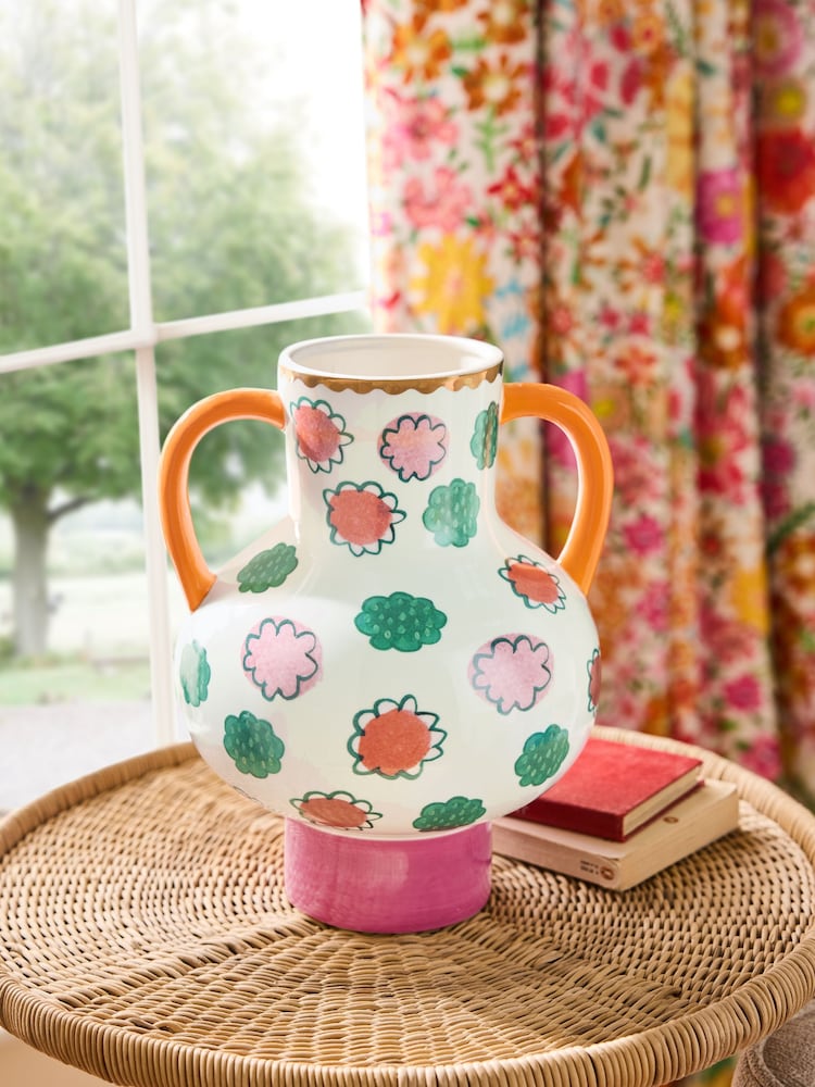 Lucy Tiffney Pink Flower Footed Handle Vase - Image 2 of 5