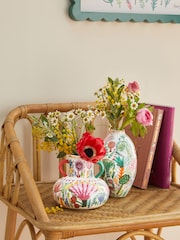 Lucy Tiffney Set of 2 Cream/Pink/Green Floral Vases - Image 1 of 5