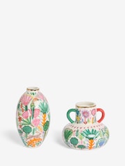 Lucy Tiffney Set of 2 Cream/Pink/Green Floral Vases - Image 4 of 5