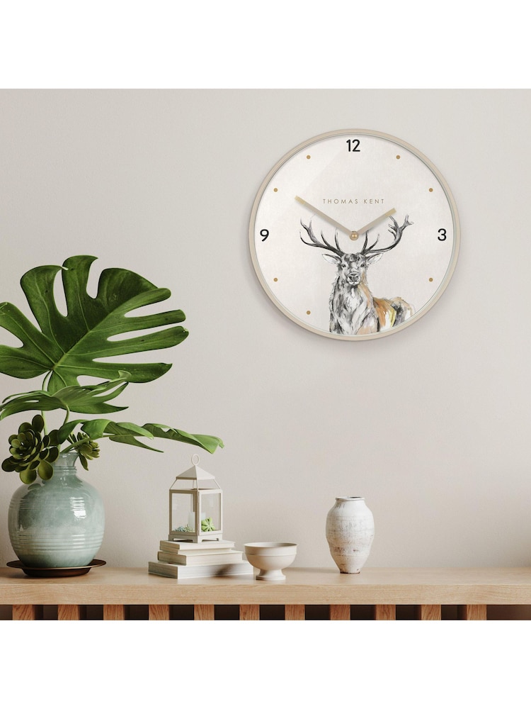 Thomas Kent Clocks Grey 12 Inch Wild Stag Wall Clock - Image 1 of 3
