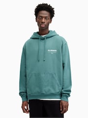 AllSaints Blue Access Over The Head 100% Cotton Hoodie - Image 1 of 7