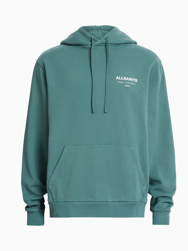 AllSaints Blue Access Over The Head 100% Cotton Hoodie - Image 7 of 7