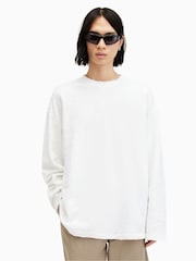 AllSaints White Aspen Long Sleeve Crew Neck 100% Cotton T-Shirt - Image 1 of 7