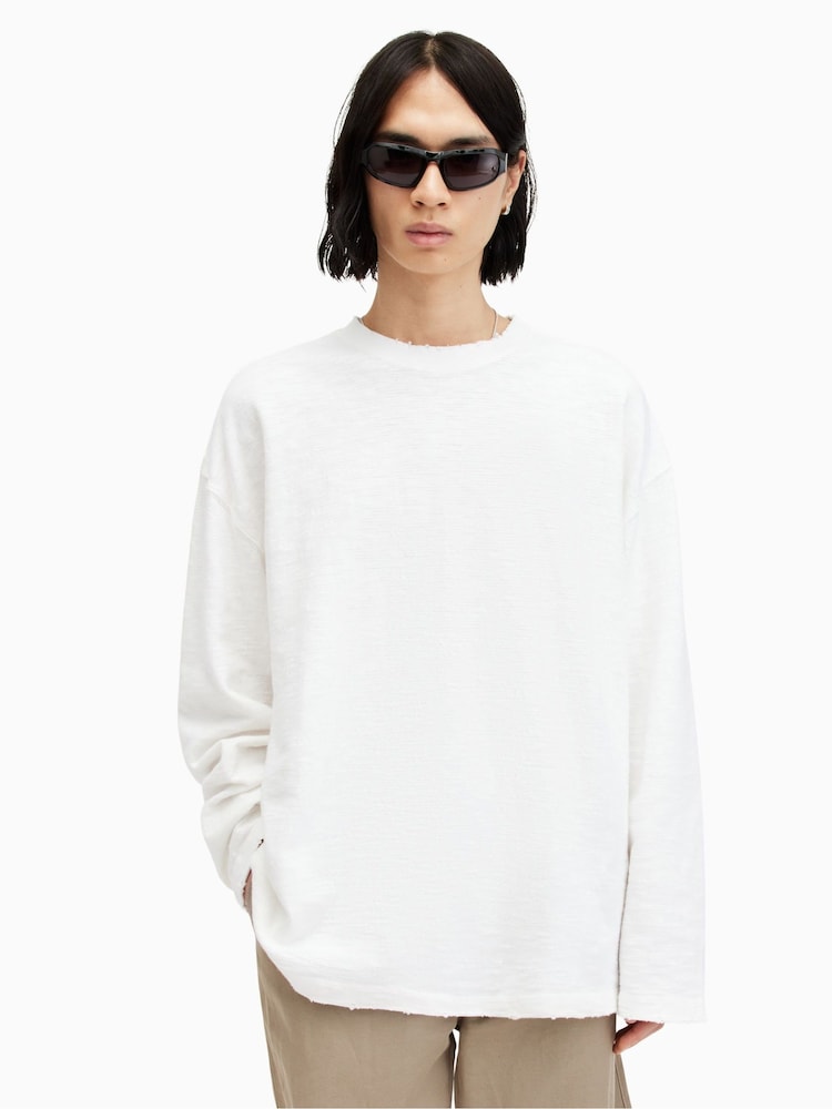 AllSaints White Aspen Long Sleeve Crew Neck 100% Cotton T-Shirt - Image 1 of 7