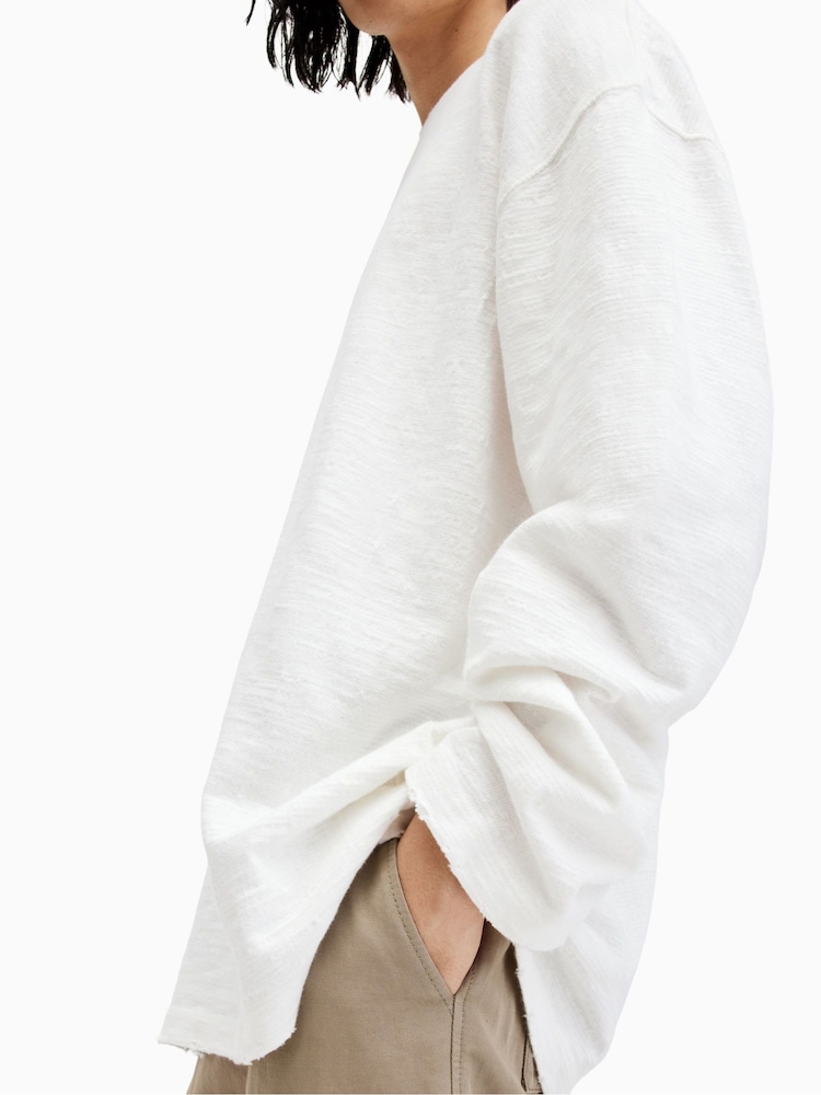 AllSaints White Aspen Long Sleeve Crew Neck 100% Cotton T-Shirt - Image 2 of 7