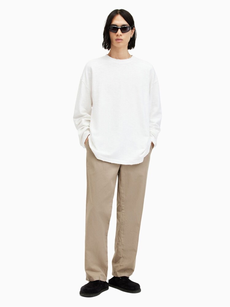 AllSaints White Aspen Long Sleeve Crew Neck 100% Cotton T-Shirt - Image 5 of 7