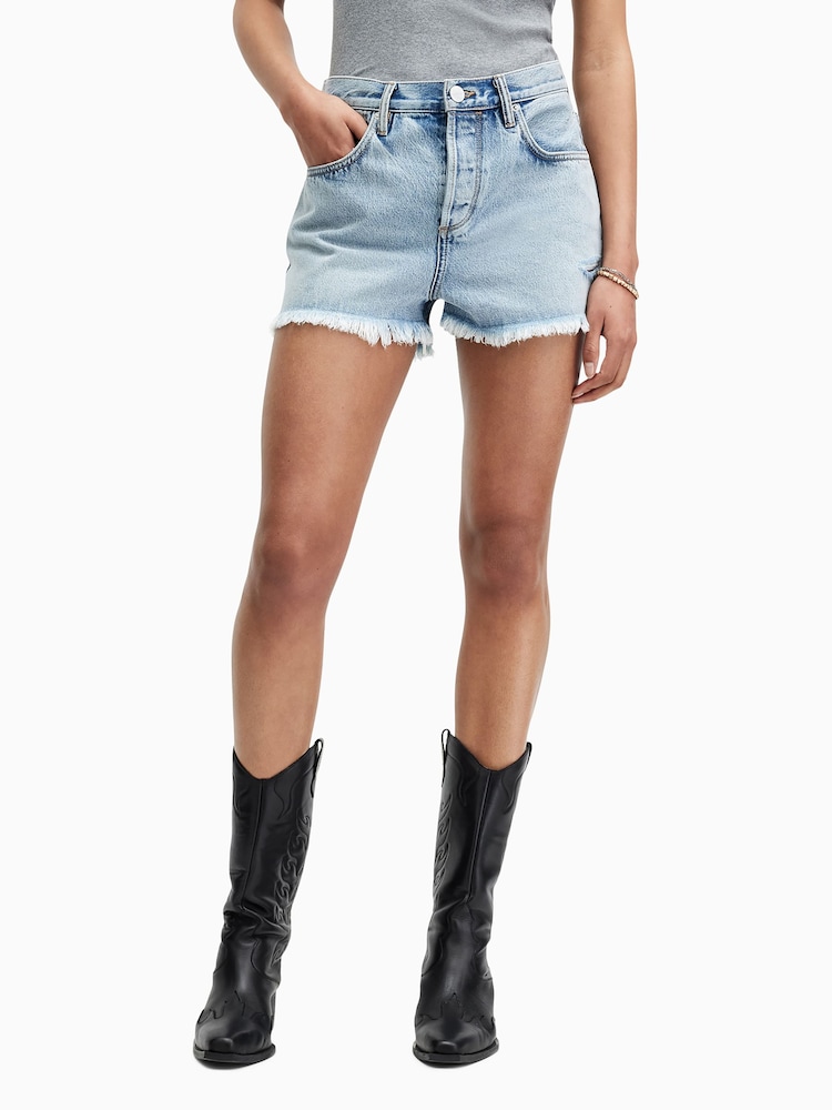 AllSaints Blue Heidi Denim Shorts - Image 2 of 6