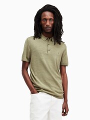 AllSaints Green Mode Merino Short Sleeve Polo Shirt - Image 1 of 5