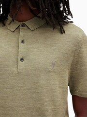 AllSaints Green Mode Merino Short Sleeve Polo Shirt - Image 2 of 5