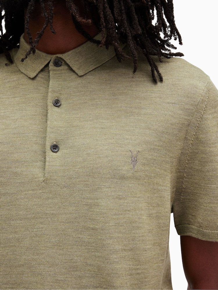 AllSaints Green Mode Merino Short Sleeve Polo Shirt - Image 2 of 5