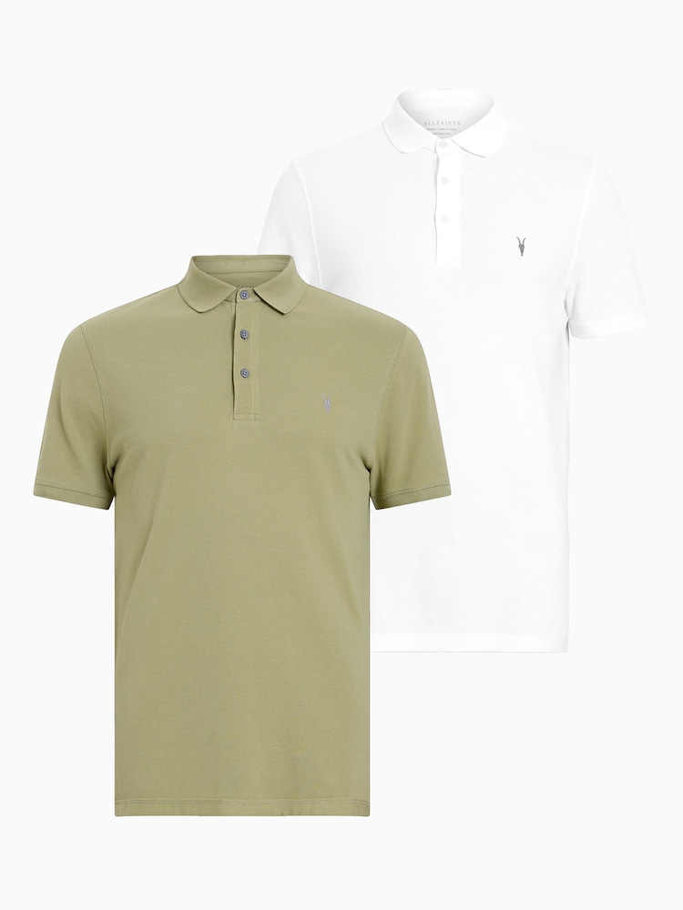 AllSaints White Reform Short Sleeve Polo Shirt 2 Pack - Image 1 of 6 AllSaints White Reform Short Sleeve Polo Shirt 2 Pack - Image 1 of 6