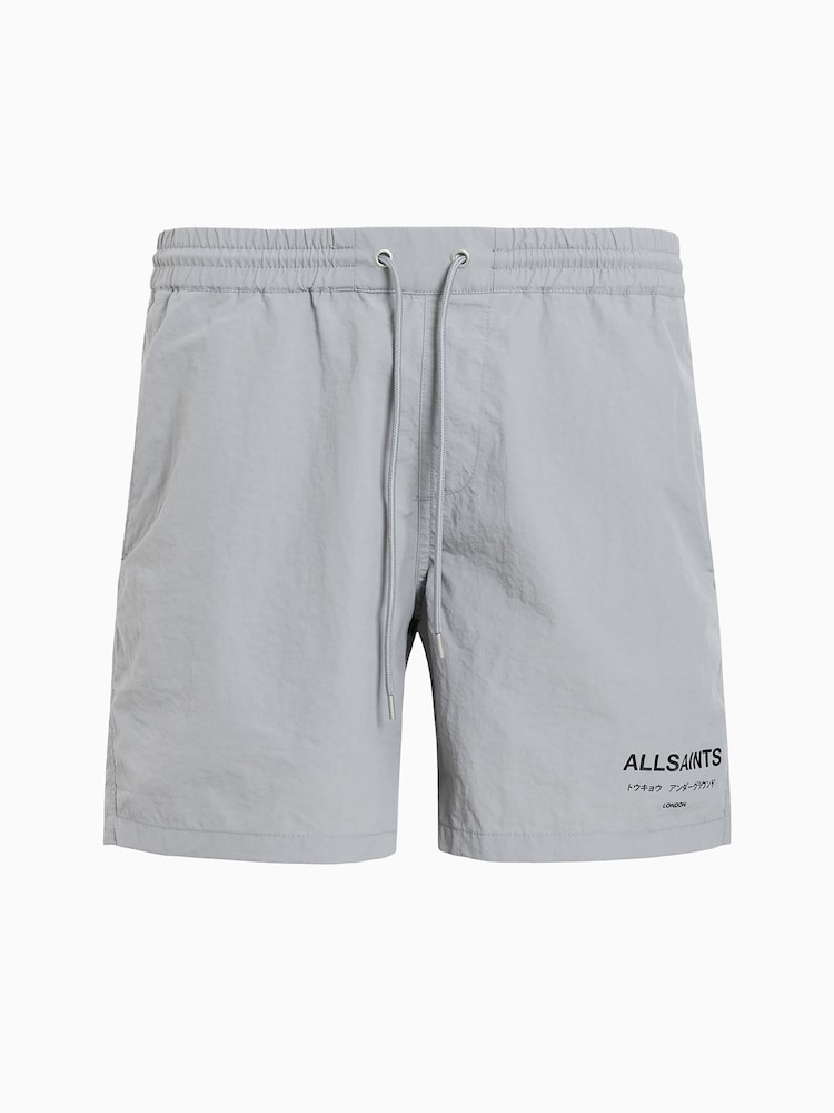 AllSaints Grey Underground Swim Shorts - Image 8 of 8
