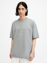 AllSaints Grey Laser Shortsleeve Crew Neck 100% Cotton T-Shirt - Image 1 of 5