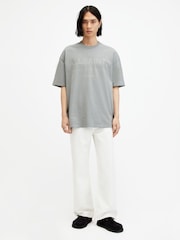 AllSaints Grey Laser Shortsleeve Crew Neck 100% Cotton T-Shirt - Image 3 of 5