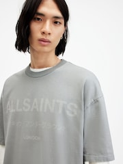 AllSaints Grey Laser Shortsleeve Crew Neck 100% Cotton T-Shirt - Image 4 of 5